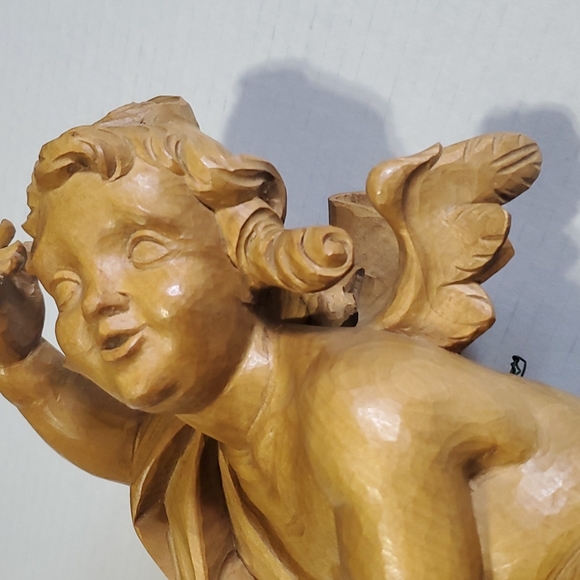 Vintage Hand Carved Wood Angel Cherub Wall Decor Figurine Tall 16" - Picture 5 of 15